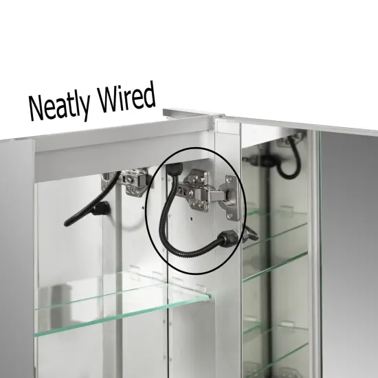 Basicwise 3-Door Versatile Bathroom Medicine Cabinet with Anti-Fog LED Mirror, Waterproof Aluminum, Surface or Recessed Mount, 2 Adjustable Glass Shelves, Wall Cabinet for Bathroom Storage, Silver {5}