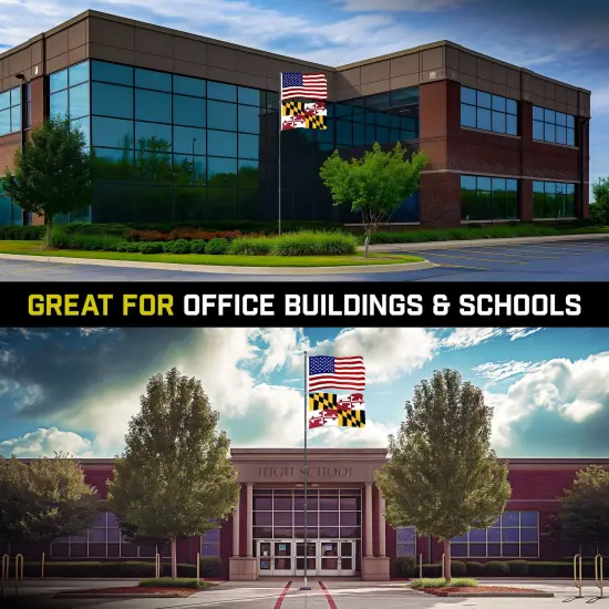 G128 Combo Pack: 20 Ft Telescoping Aluminum Flagpole (Black) & American and Maryland Flags 3x5 Ft, Both ToughWeave Series Embroidered Polyester | Pole with Flags Included {5}