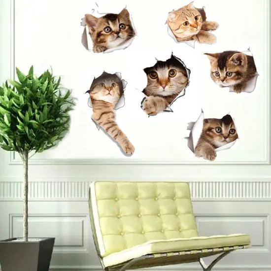 6PCS 3D Wall Stickers Cats Self Adhesive, Kids Wall Decals/Removable Vinyl Art Murals for Living Room Baby Rooms Bedroom Toilet House Wall DIY Decoration {2}