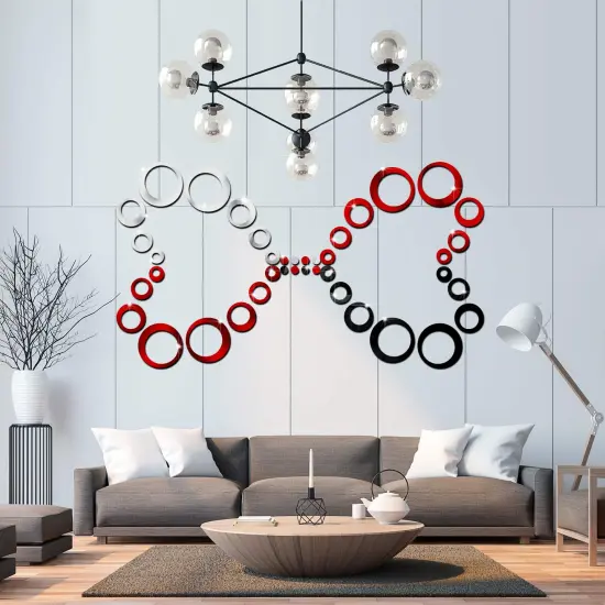 Outus 72 Pieces Wall Stickers Acrylic Circle Mirror Removable Round Dots Mirror Wall Decoration Wall Decals Murals for Home Living Room Bedroom Decor(Silver, Red, Black) {3}