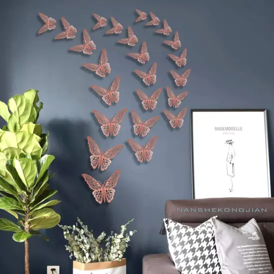 FOMTOR 3D Butterfly Wall Stickers Rose Gold Butterfly Decorations for Home Decor Cake Decorations Room Decorations Party Wedding Decor (24 Pcs) {5}