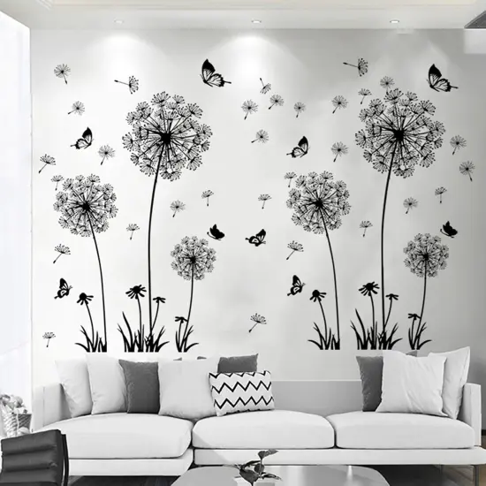 Arawat 2 Set Dandelion Wall Decals Flower Stickers Murals Butterflies Wall Decor for Bedroom Office Bathroom Living Room Floral Wall Decals Removable Wall Art Decoration Peel and Stick Room Wall Decor {1}