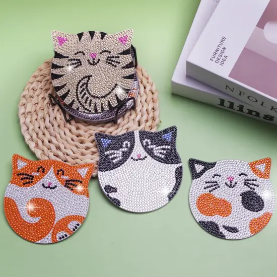 Diamond Painting Coasters Kits, 6 Pcs Cat Diamond Art Coasters with Holder, Crafts Kits for DIY Coasters, Diamond Art Kits for Adults {5}