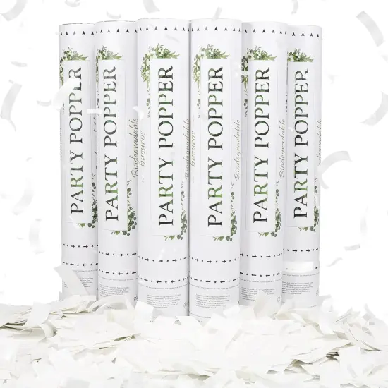 6 Pack White Confetti Poppers,12Inch Confetti Poppers Party Shooter Air Powered,Launches 20-25ft,Party Poppers For Birthday,Indoor Party,Celebrations,Photo Shoots and New Years {1}