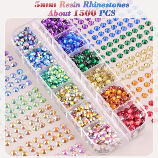 8500 PCS Flatback Rhinestones for Crafting and 3PCS B7000 Glue (Pack 1), 2 Boxes of Rainbow Resin Rhinestones Gems Charms for Bedazzling DIY Crafts Fabric Clothing Tumblers Shoes Nail Art {2}