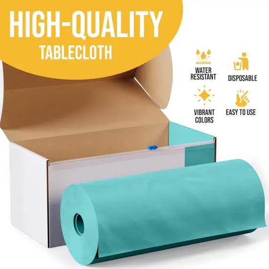 54 Inch X 300 Feet Aqua Plastic Table Cover Roll in A Cut - to - Size Box with Convenient Slide Cutter. Cuts Up to 36 Rectangle 8 Feet Plastic Disposable Tablecloths {4}