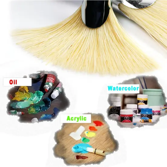 Fan Brush Set - Hog Bristle Natural Hair - Artist Soft Anti-Shedding Paint Brushes for Acrylic Watercolor Oil Painting, Long Wood Handle with Case, Set of 6 {4}