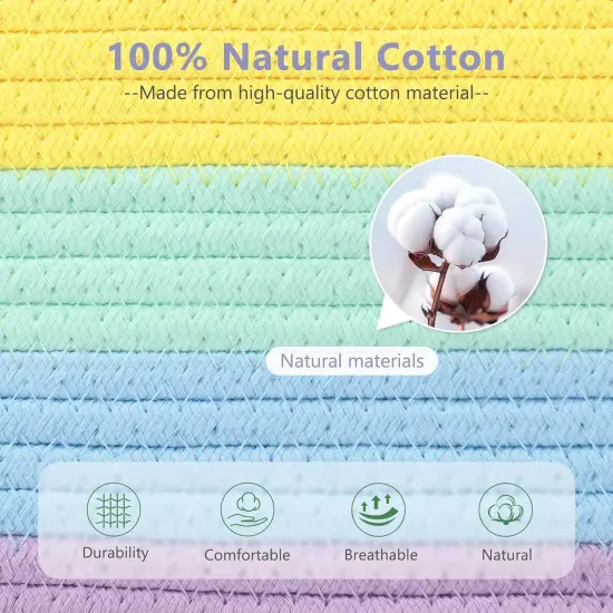 Summer Cotton Rope Storage Basket, Woven Basket for Shelves, Clothes, Toys, Towels, Books, and Laundry, Durable and Stylish, Rainbow (1 Pack) {2}