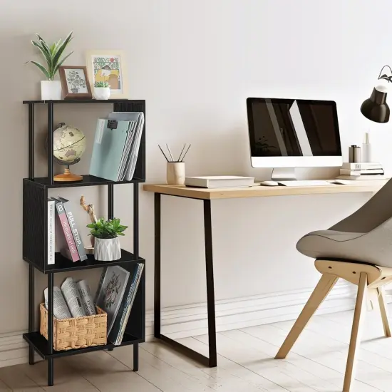 4-Tier S-Shaped Industrial Bookshelf &ndash; Rustic Freestanding Metal Frame & MDF Bookcase for Small Spaces, Living Room, Bedroom, Home Office &ndash; Easy Assembly, Anti-Tip Safety {5}