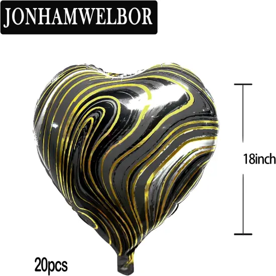 20Pcs 18 inch Marble Black Foil Mylar Heart Shape Balloons Decorations Valentines Birthday Wedding Baby Shower Party (Marble Black) {2}