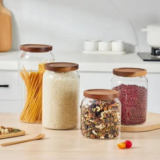 Large Glass Candy Jars with Wooden Lids, 1 Gallon Glass Jar with Lid, Sugar/Flour Storage Containers, Big Glass Canisters with Airtight Lid, 1 Pack, Hand Lid {5}