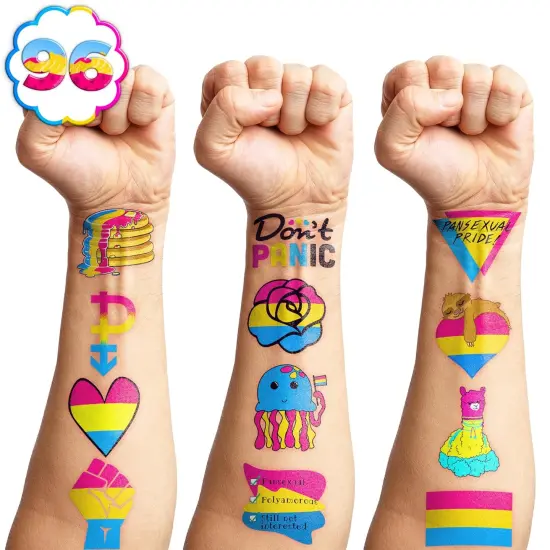 106 PCS Pansexual Rainbow Pride Month Temporary Tattoos Themed Birthday Party Decorations Favors Supplies Cute Pan Flag Gay LGBT Tattoo Stickers Gifts For Men Woman Classroom School Reward Festival {3}