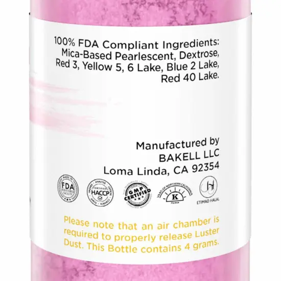 Bakell - Pink Champagne Luster Dust (4g, 1x Pump) Edible Vegan Dust & Paint for Baking, Desserts and Beverages {6}