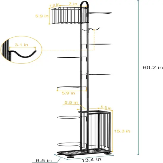 7-Tier Freestanding Basketball Storage Rack with Baskets & Hooks &ndash; Heavy Duty Indoor/Outdoor Sports Organizer for Football, Volleyball, Bats, Rackets, and Gear (Garage, Gym, School) {2}