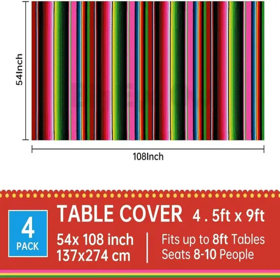 4 Pcs Disposable Mexican Fiesta Tablecloth Birthday Party Decorations Plastic Tablecover Mexico Table Cover Cinco De Mayo Themed Party Supplies Rectangle {2}