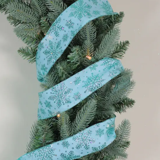 Northlight Sparkly Aqua Blue Snowflake Christmas Wired Craft Ribbon 2.5" x 16 Yards {3}