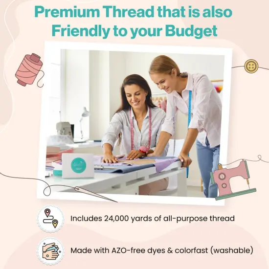 Sewing Thread-24 Spools of Polyester Thread for Sewing Machine for Beginners, Hand Stitching & Quilting-1000 yds Each in 22 Colors+Bonus Black & White {3}