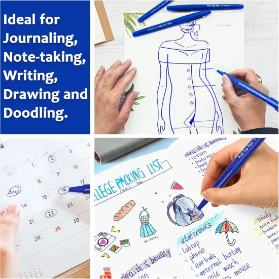 Felt Tip Pens, 40 Blue Pack, 0.7mm Medium Point, Felt Tip Markers Pens for Journaling, Writing, Note Taking, Planner, Perfect for School Office and Art Supplies {4}