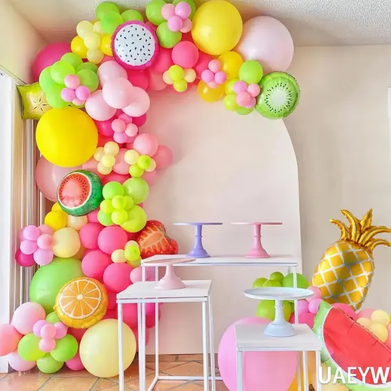149pcs Fruit Balloon Garland Arch Kit Pink Yellow Green Balloons with Mixed Waterlemon Pineapple Mylar Foil Balloons for Twotti Fruity Party Decorations 2nd Birthday Party Summer Supplies {1}