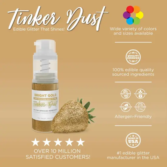 Bakell - Bright Gold Tinker Dust Edible Glitter (25g, 1x Spray Pump) for Food, Desserts, and Beverages! {3}