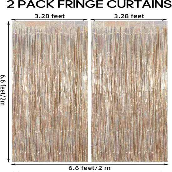 2 Pack Fringe Curtains Backdrops, Foil Fringe Curtains, Door Streamers for Birthday Wedding Bridal Shower Holiday Graduation Party Decorations, Photo Booth Backdrops, Glitter Champagne {3}