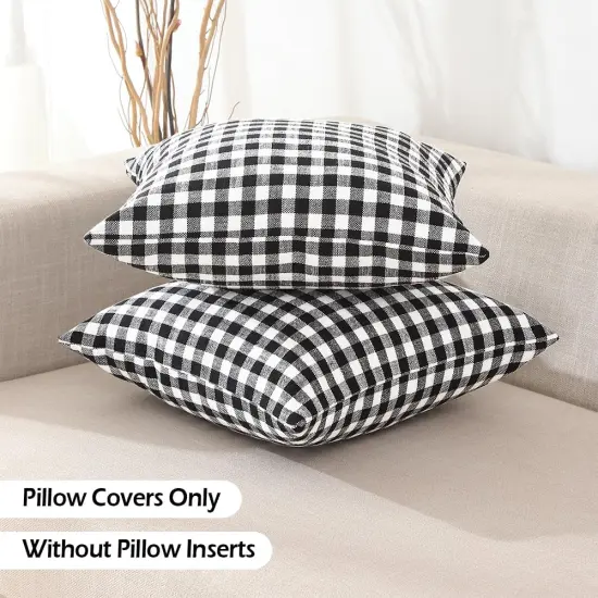 Black and White Buffalo Plaid Outdoor Pillow Covers 18x18 Set of 2, 18 x 18 Modern Farmhouse Decor Couch Pillows, Black White Winter Christmas Holiday Plaid Pillows (No Pillow Inserts) {5}