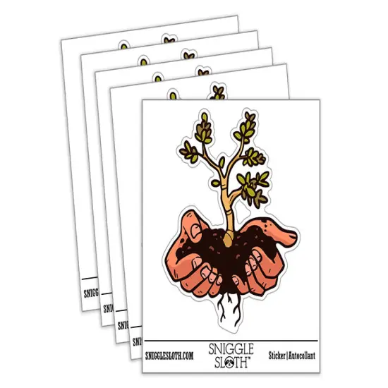 Water Bottle Sticker Set Hands Holding Tree Earth Dirt Planting Garden Cute Waterproof Vinyl Stickers Pack Decal, Skateboard, Laptop, Car, Window, Bumper - 5 Pack {2}