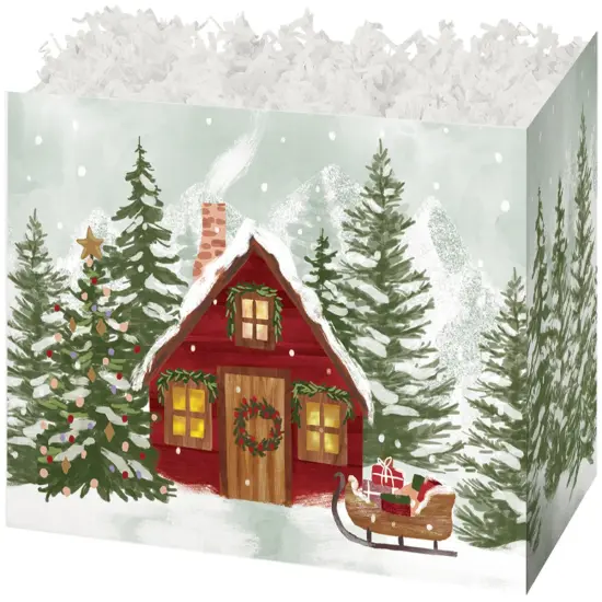 Pack/6: Christmas Cottage Basket Box - 10-1/4 x 6 x 7-1/2" {1}