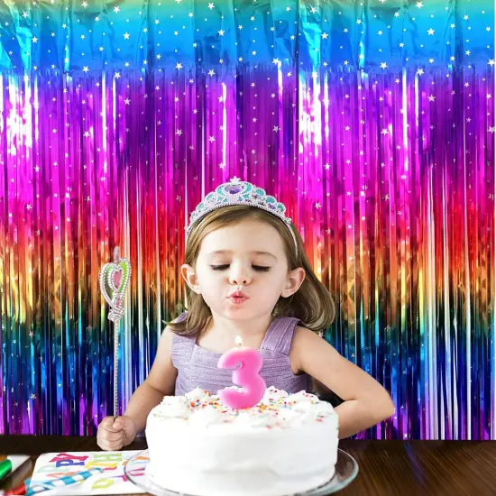 Sparkly Rainbow Gradient Tinsel Foil Fringe Curtain Metallic Streamers for Birthday Party Decorations Wedding Graduation Baby Shower Bachelorette Photo Booth Props 2 Packs {2}