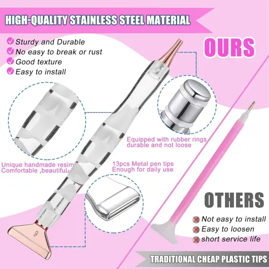 Adult Unisex Diamond Painting Pen Kits, 38PCS Rose Gold, 3 Pens, 8 Silver Metal Tips, 12 Glue Clay {4}