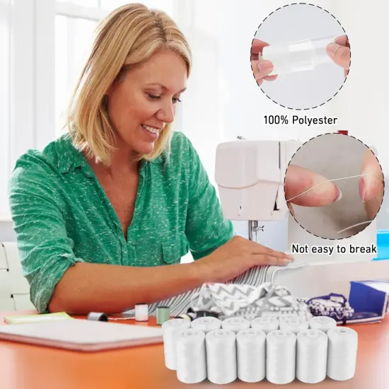 Sewing Thread, 12 Spools of 1000 Yards Each White Polyester All Purpose Thread for Sewing Machine/Hand Sewing/Hand Quilting {2}