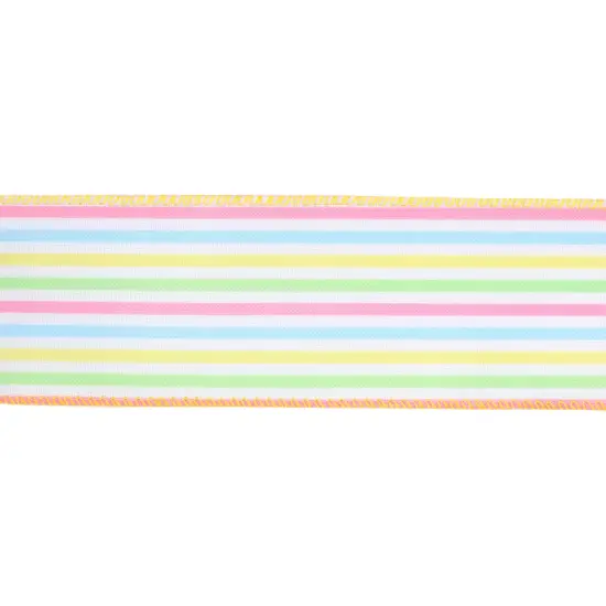 Wired Ribbon | White w/ Pastel Stripe | 10 Yard Roll {7}