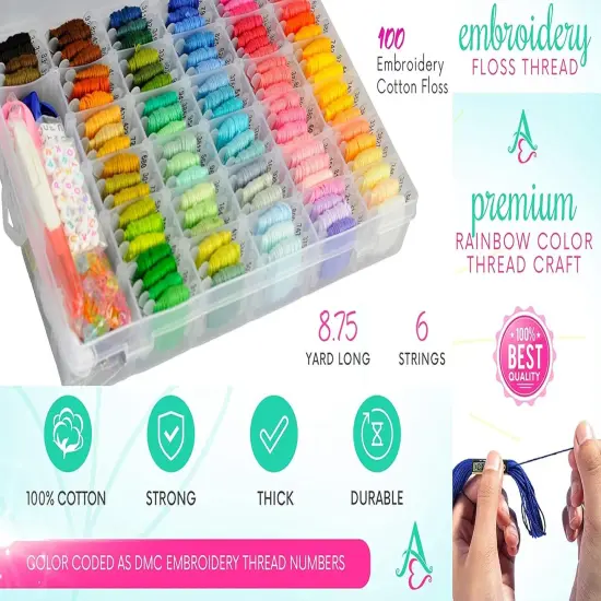 Embroidery Floss - 276 Pcs Cross Stitch Thread and Accessories - Perfect for Bracelet Making & DIY Embroidery Projects | Bonus Accessories Included {5}