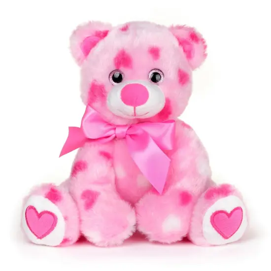 Bearington Collection Pink Plush Stuffed Animal Teddy Bear With Hearts, Adorable, Soft Cuddly Plush With A Pink Bow, Gift For Birthdays, Holidays & Valentines Day, 8.5 inches, For Ages 3-14 {1}