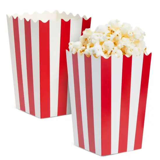 100 Pack Mini Popcorn Boxes 3.3x5.6 Inch, 20 oz Red & White Stripes Popcorn Snack Box, Snack Container Holder Bucket for Carnival Party Supplies, Movie Night, Birthdays {5}