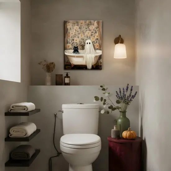 Halloween Ghost Bathroom Canvas Wall Art - 12x16 Inch Framed {4}