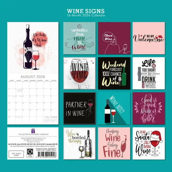 The Gifted Stationary 2026 Square Wall Calendar, Wine Signs, 16-Month Funny Corner Theme Hanging Calendar with 180 Reminder Stickers, Month Planner for Home, or Creative Spaces, 12x12 In Multicolor {4}