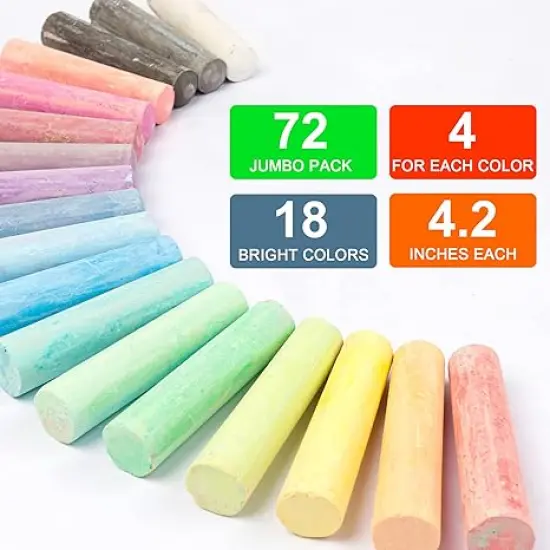 Sidewalk Chalk, 72 Pack Jumbo Sidewalk Chalk Bulk For Kids, Non-Toxic Outdoor Chalk Set For School Blackboard Playground, 18 Colors {2}