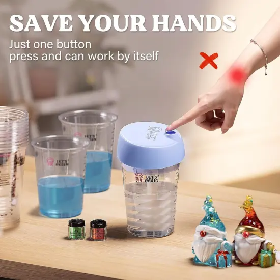 LET'S RESIN Auto Resin Mixer, Hands-Free Easy Clean Epoxy Mixer, Electric Stirrer for 24Fl.oz Mixing, Resin Supplies for Resin Casting, Molds, Soap Making(10pcs 32oz Mixing Cups) Blue {5}