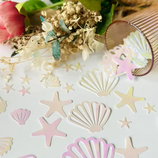 100Pieces Pearl Pink Mermaid Seashell Party Glitter PVC Confetti Seashell Pearls Birthday Decorations Starfish Table Confetti Ocean Party Decorations {3}