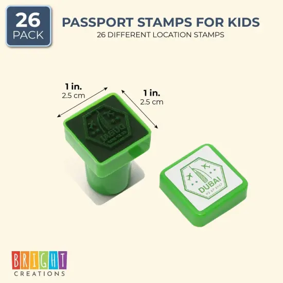 Passport Stamps, City and Country Stamp Set (1 x 1 in, 26 Pieces) Multicolor {3}