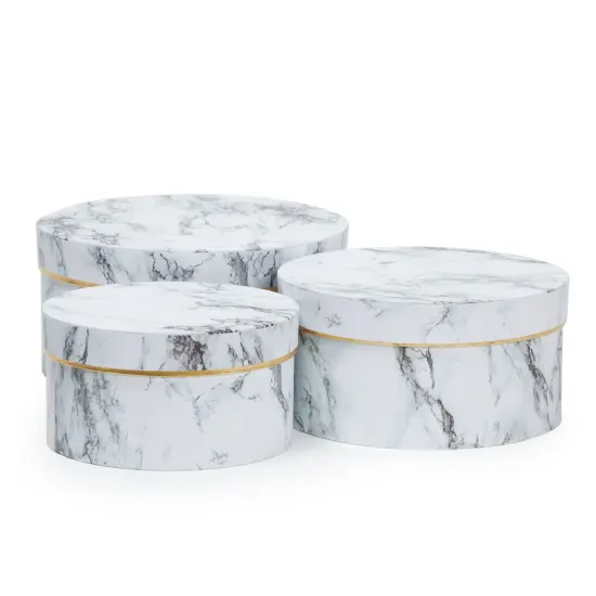 Round Gift Boxes with Lids, White Marble Print Cardboard Boxes (3 Assorted Sizes) {1}