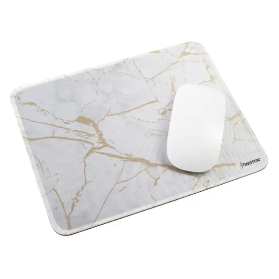 Insten Shiny Marble Gaming Mouse Pad with Stitched Edge, Water-Resistant, Non-Slip Rubber Base, White, 9.45 x 7.48 in {1}