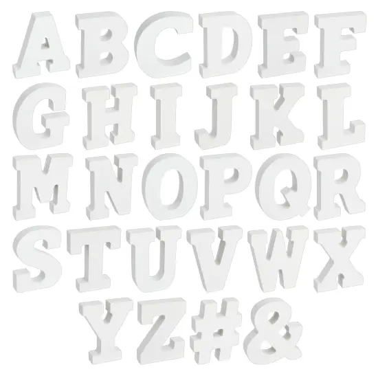 54-Piece 3D Wood Letter Alphabet for Table Top, White Block Letters for Decor Standing, Party Decor, A-Z Marquee Letters, 3D Decor for Weddings, Birthdays, and Home (3 Inch, 0.6 Inch Thick) {1}