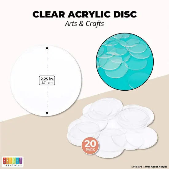 3mm Clear Acrylic Disks, Round Circles for Arts and Craft Supplies (2.25 In Diameter, 20 Pack) {3}
