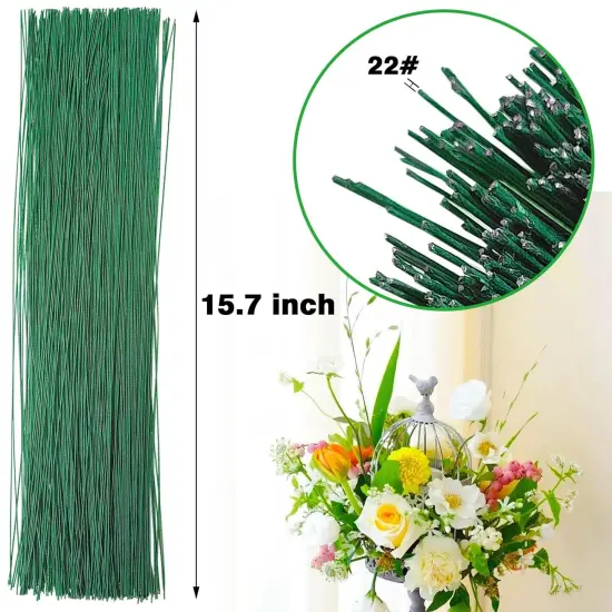 300 PCS 22 Gauge Floral Flower Stem Wire,16 Inches Floral Stem Wire Flower Arrangements,Floral Wire for Florist Flower Arrangement Bouquent Stem Wrapping and DIY,Dark Green {4}
