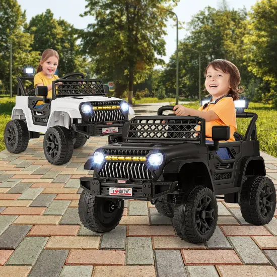12V Ride-On Truck Car for Kids with Parental Remote, Music Player, and LED Lights White {6}
