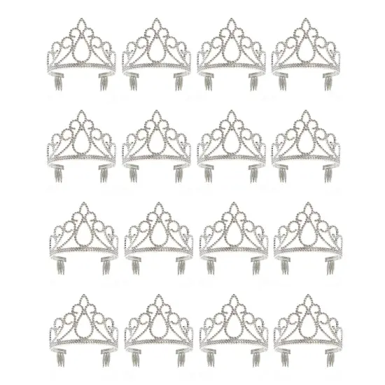 BLUE PANDA 12 Pack Silver Tiara for Girls, Princess Dress Up Crown for Kids Costume Birthday Party Supplies in Bulk - Princess Crown - Ages 3-14 {1}