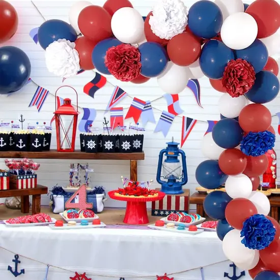 Dark Red White and Blue Balloons Garland Arch Kit with 75Pcs Navy Burgundy White Balloons 6Pcs Paper Flowers for 4th of July Patriotic Graduation Decorations Baseball Bday Party Nautical Baby Shower {2}