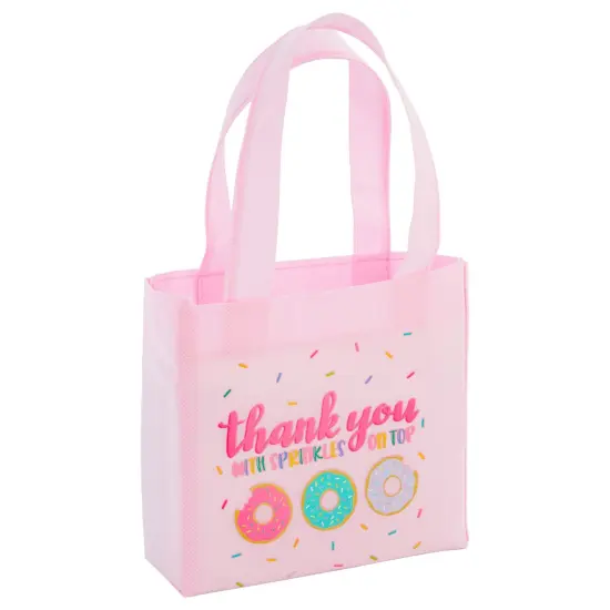 24 Pack Donut Goodie Bags - Pink Donut Theme Party Favor Totes for Girl's Birthday, Baby Shower, Special Event (6.5 x 7 x 2 In) {7}